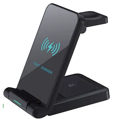 OEM Qi 15w Foldable Desk Multifunction Wireless Charger Stand Folding Wireless Charging Stand 3 in 1 Wireless Charger Station